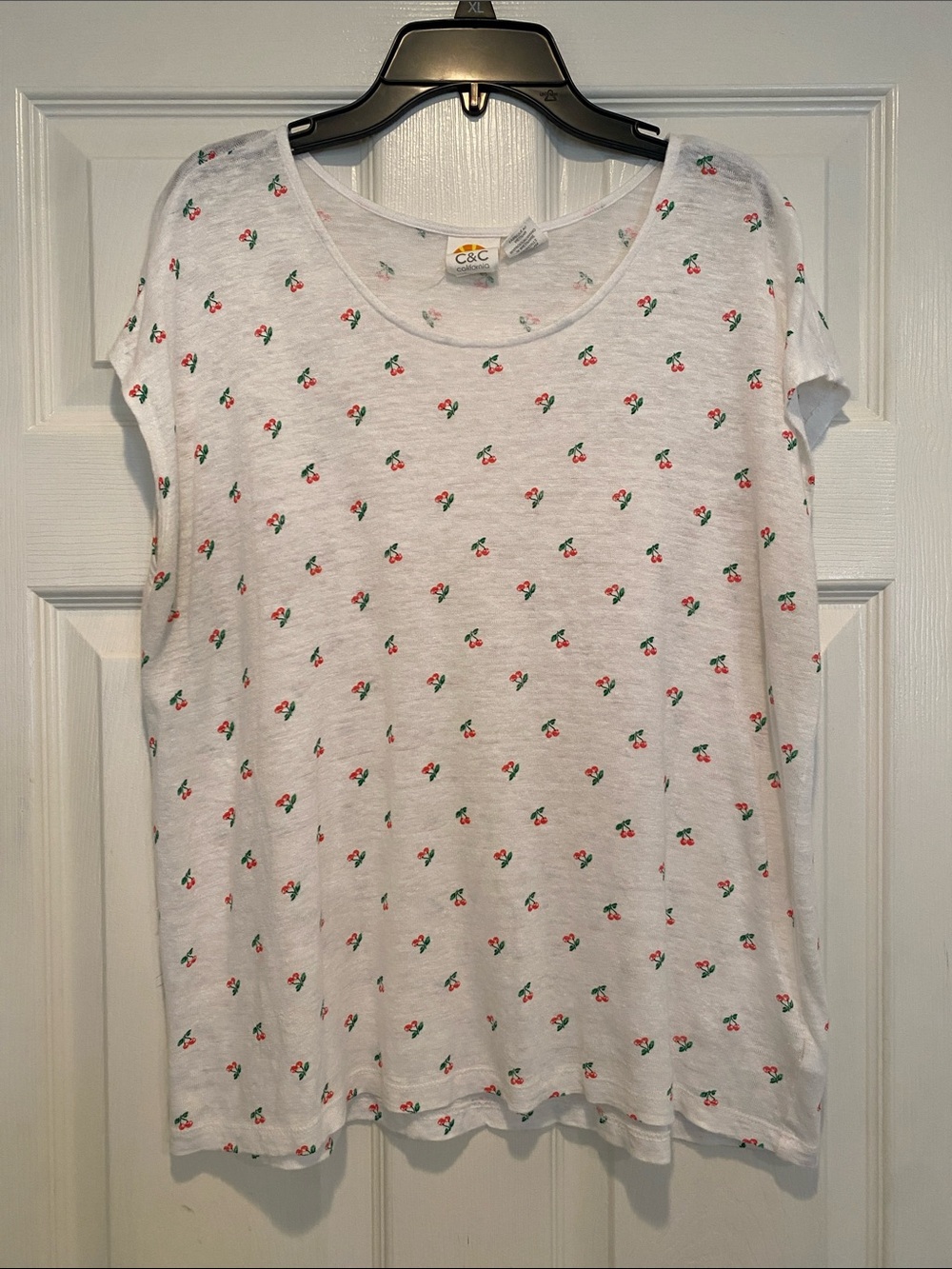 C&C California White Scoop Neck Cherry Print Tee